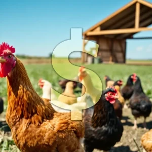 Chickens on a farm with a dollar sign overlay.