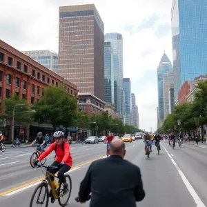 Cyclists riding on a Detroit street