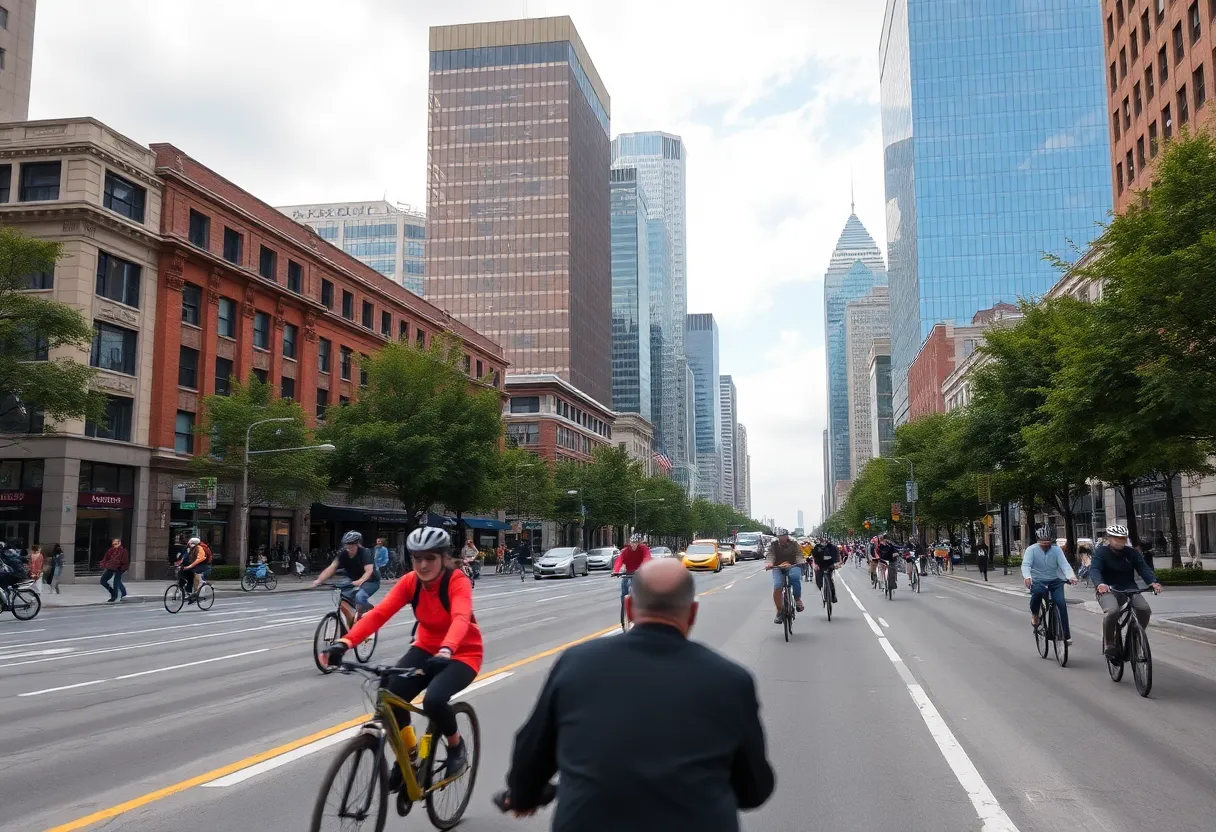 Cyclists riding on a Detroit street