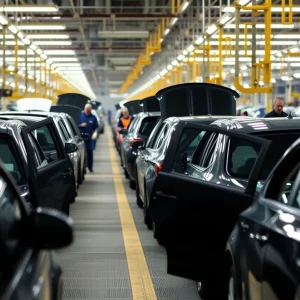 Workers in a Detroit auto factory affected by tariffs