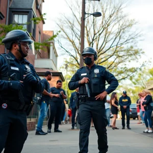 Community members engaging in safety discussions in a Detroit neighborhood