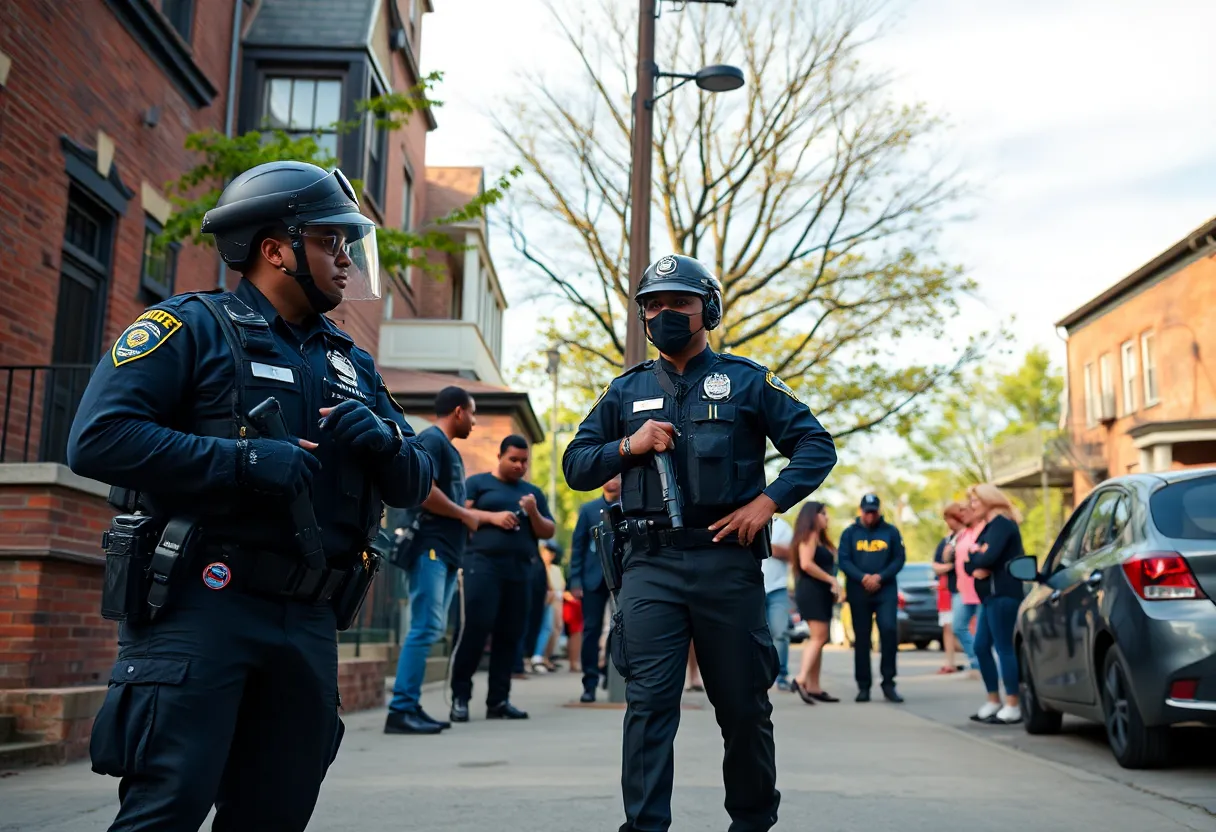 Community members engaging in safety discussions in a Detroit neighborhood