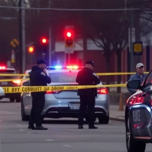 Aftermath of a daylight drive-by shooting in Detroit with police investigation