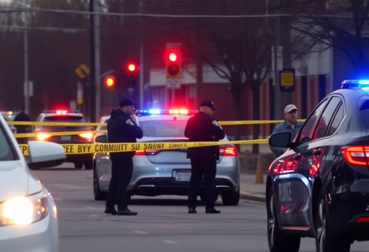 Aftermath of a daylight drive-by shooting in Detroit with police investigation