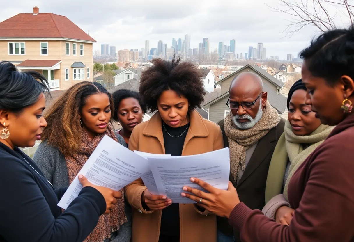 Group of Detroit homeowners examining tax foreclosure documents