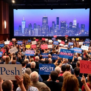 Crowd at Fox Theatre supporting mayoral candidate Solomon Kinloch Jr.