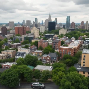 Urban landscape of Detroit with community growth