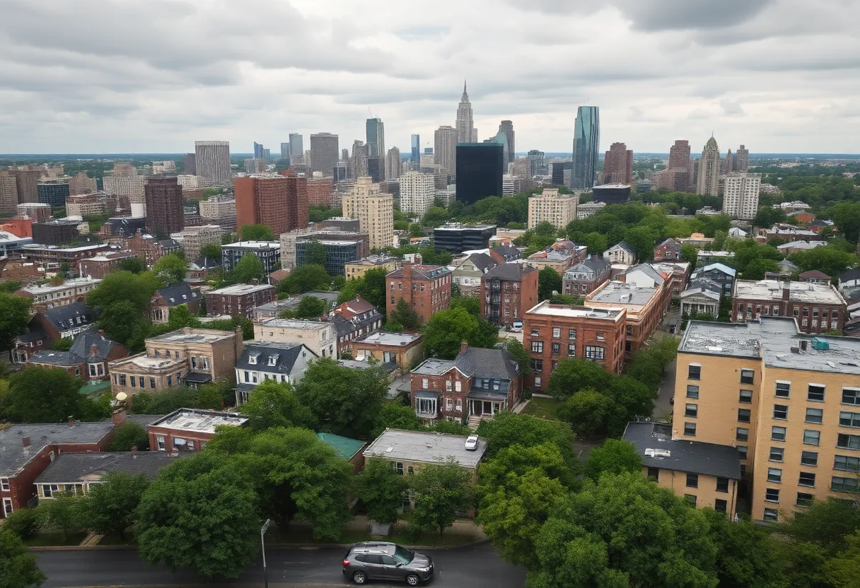 Urban landscape of Detroit with community growth