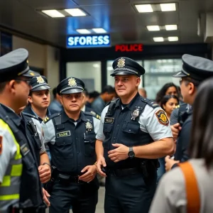 Detroit Police officers interacting with community members