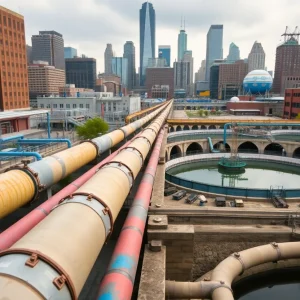 Cityscape of Detroit showcasing water infrastructure