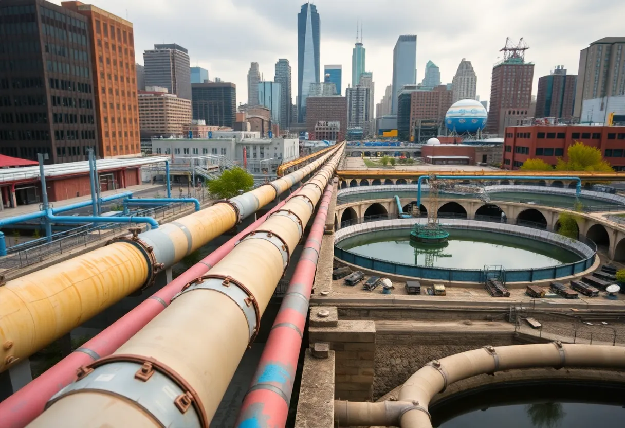 Cityscape of Detroit showcasing water infrastructure