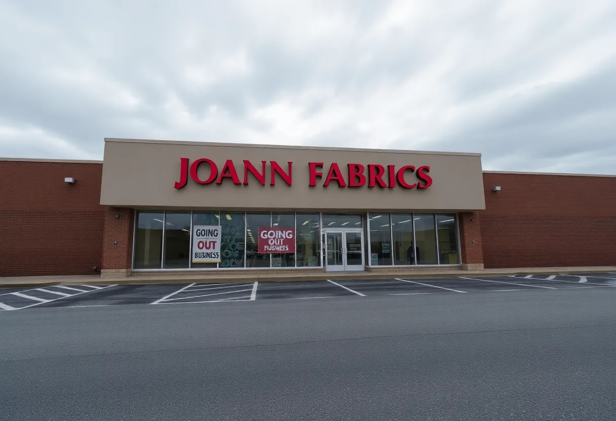 Closed Joann Fabrics store with going-out-of-business sign