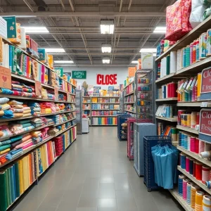 Closure announcement in a Joann store with crafting supplies