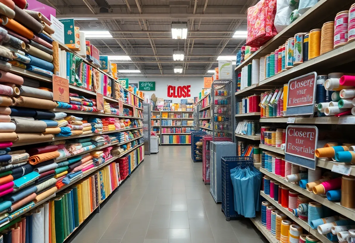 Closure announcement in a Joann store with crafting supplies