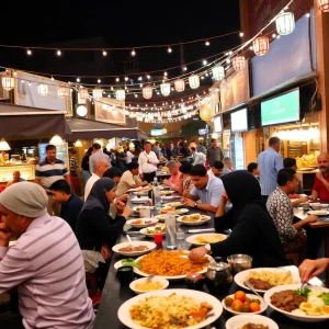 Community gathering for iftar at Metro Detroit restaurants during Ramadan.