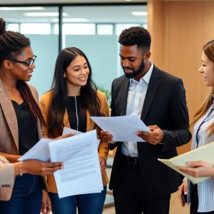 Employees discussing paid sick leave law changes in an office