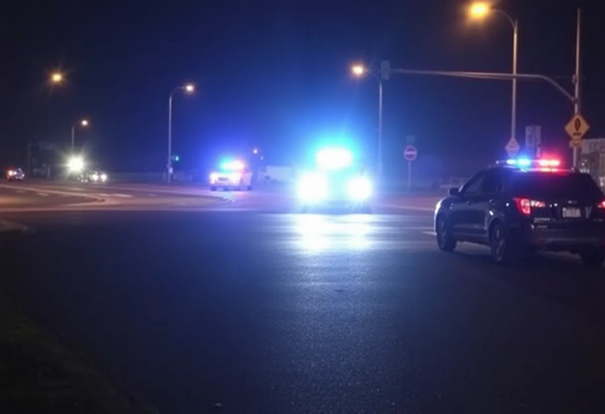 Road intersection with emergency response lights