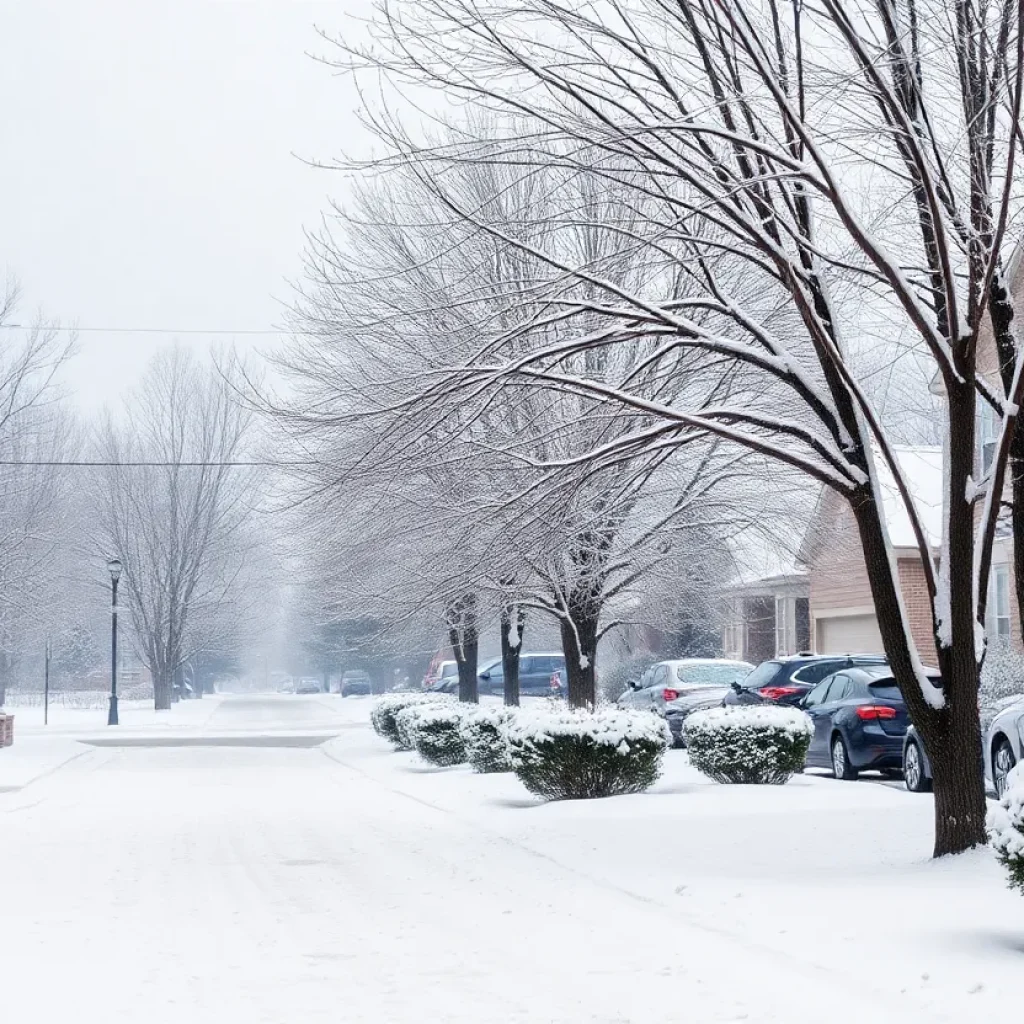 Snowy landscape in southeast Michigan during winter weather