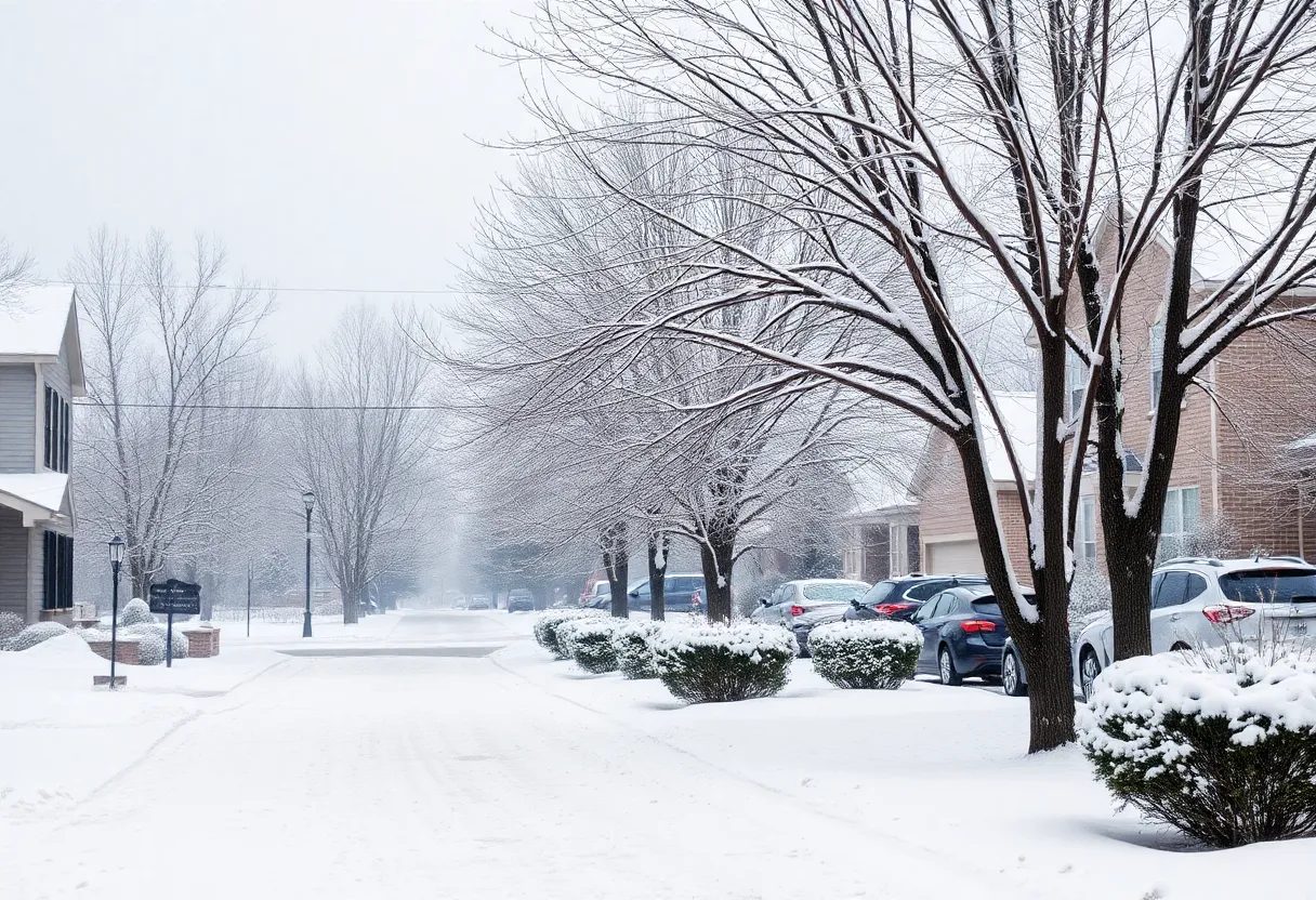 Snowy landscape in southeast Michigan during winter weather