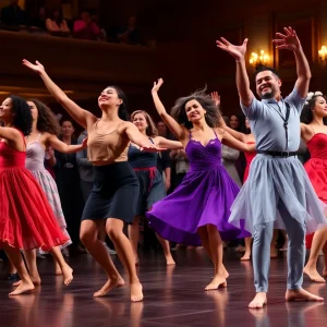 Dancers performing during the Alvin Ailey American Dance Theater performance in Detroit.