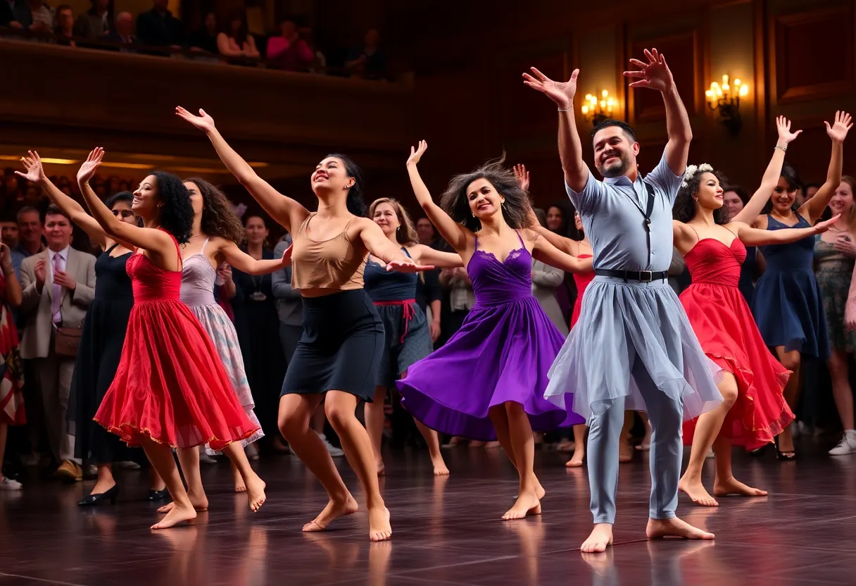 Dancers performing during the Alvin Ailey American Dance Theater performance in Detroit.