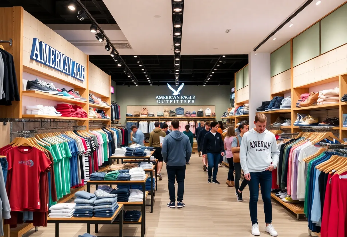 Interior view of an American Eagle Outfitters store with customers shopping.