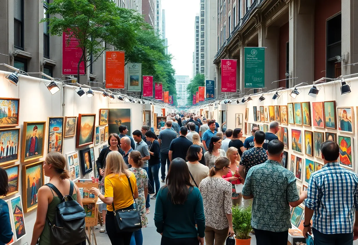 Visitors exploring art exhibits at the Art Fair in Detroit