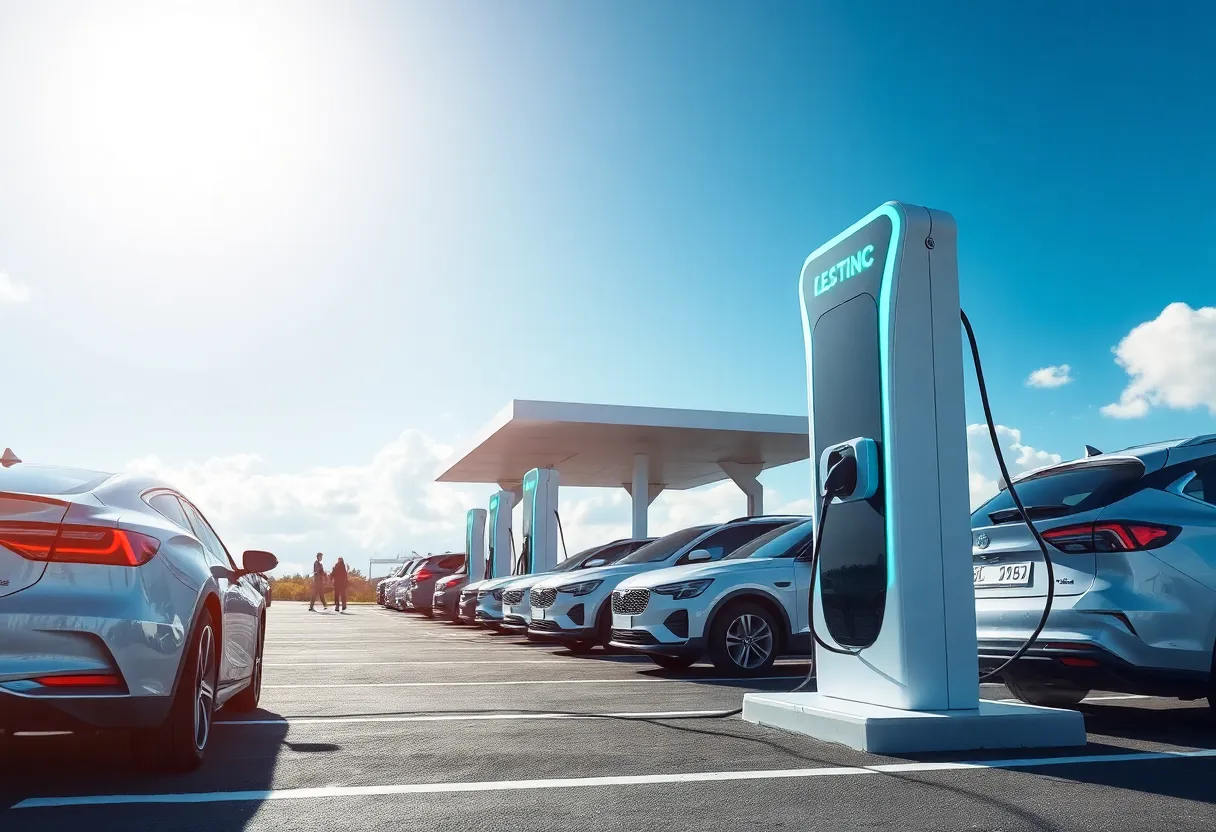 Futuristic BYD electric vehicle charging station in action