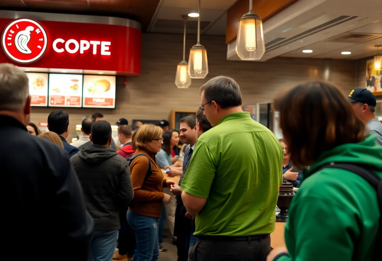 Interior of a Chipotle restaurant during a tense moment.