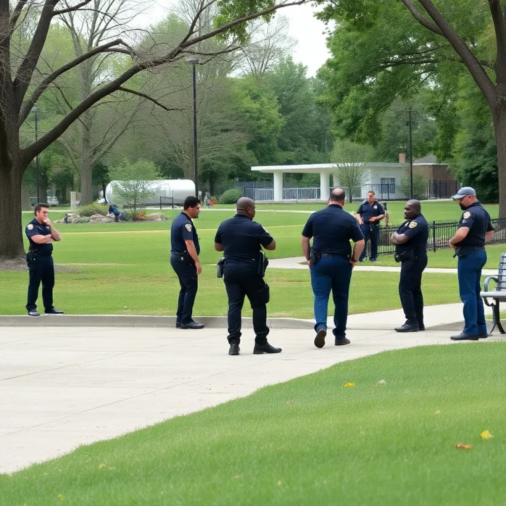 Police investigating the scene of a shooting at Clark Park, Detroit.