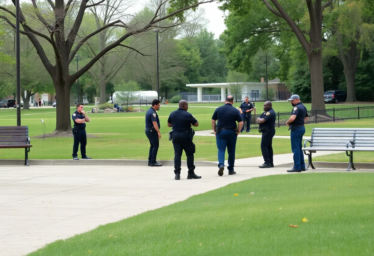 Police investigating the scene of a shooting at Clark Park, Detroit.