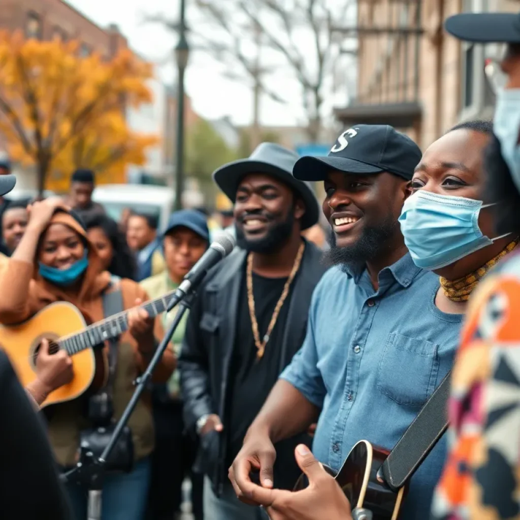 A vibrant community event in Detroit showcasing music and volunteerism.