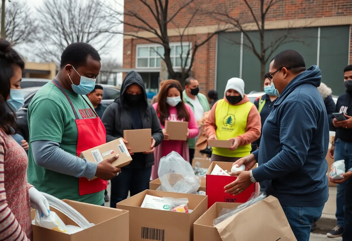 Volunteers organizing flood relief supplies in Southwest Detroit