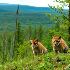 A beautiful serene landscape in Ontonagon County, Michigan, representing the habitat of cougar cubs.