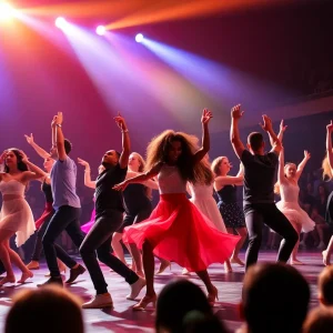 Dancers performing during Alvin Ailey American Dance Theater at Detroit Opera House