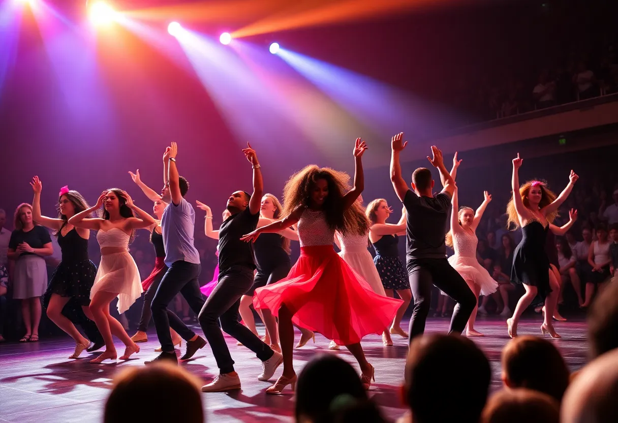 Dancers performing during Alvin Ailey American Dance Theater at Detroit Opera House