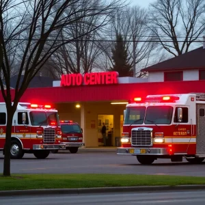 Fire trucks at the scene of an arson investigation in Detroit