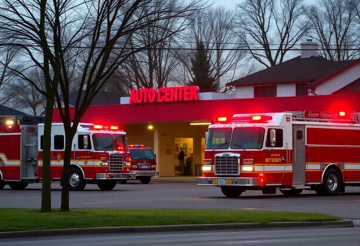 Fire trucks at the scene of an arson investigation in Detroit