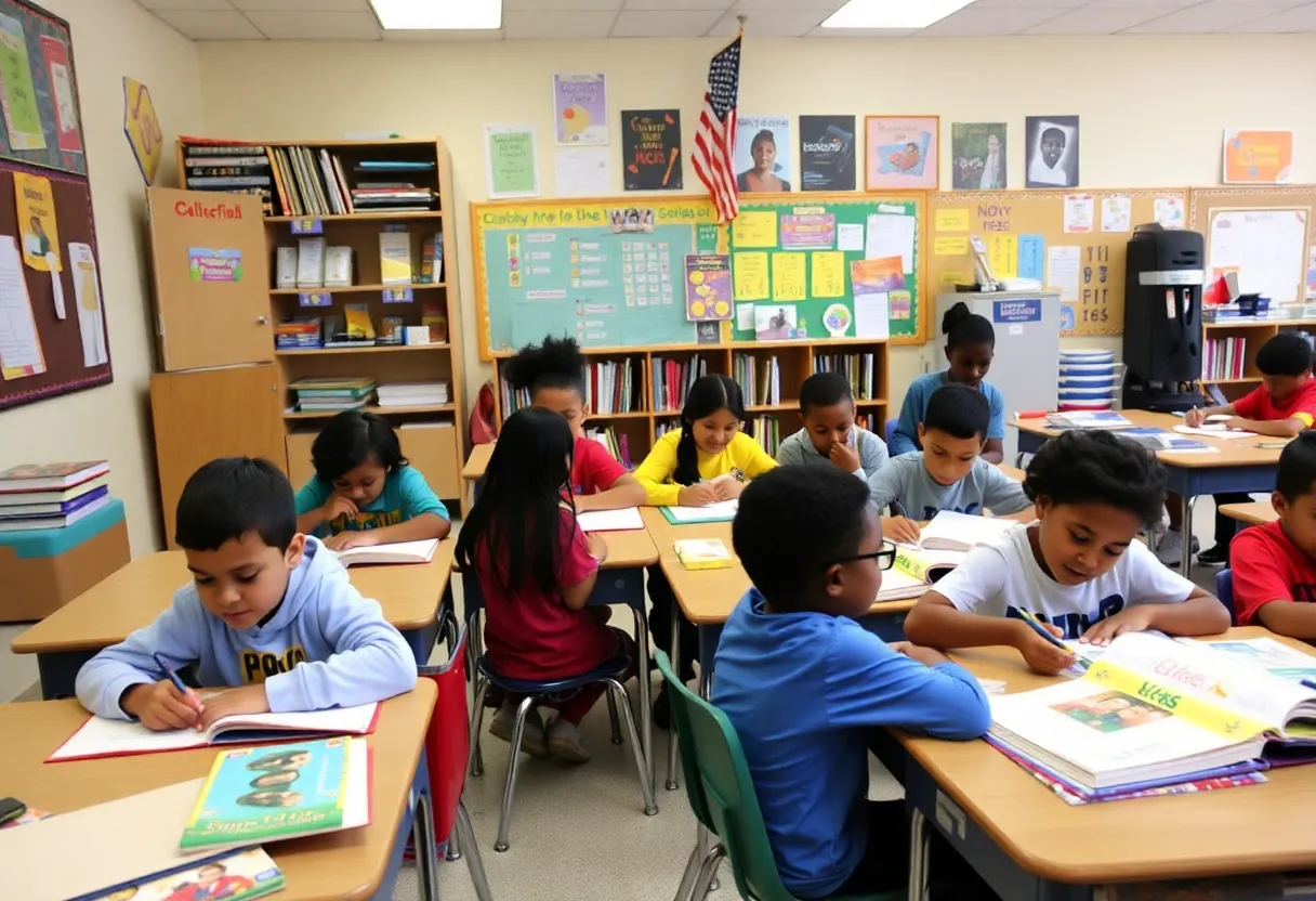 Students actively learning in a Detroit public school classroom