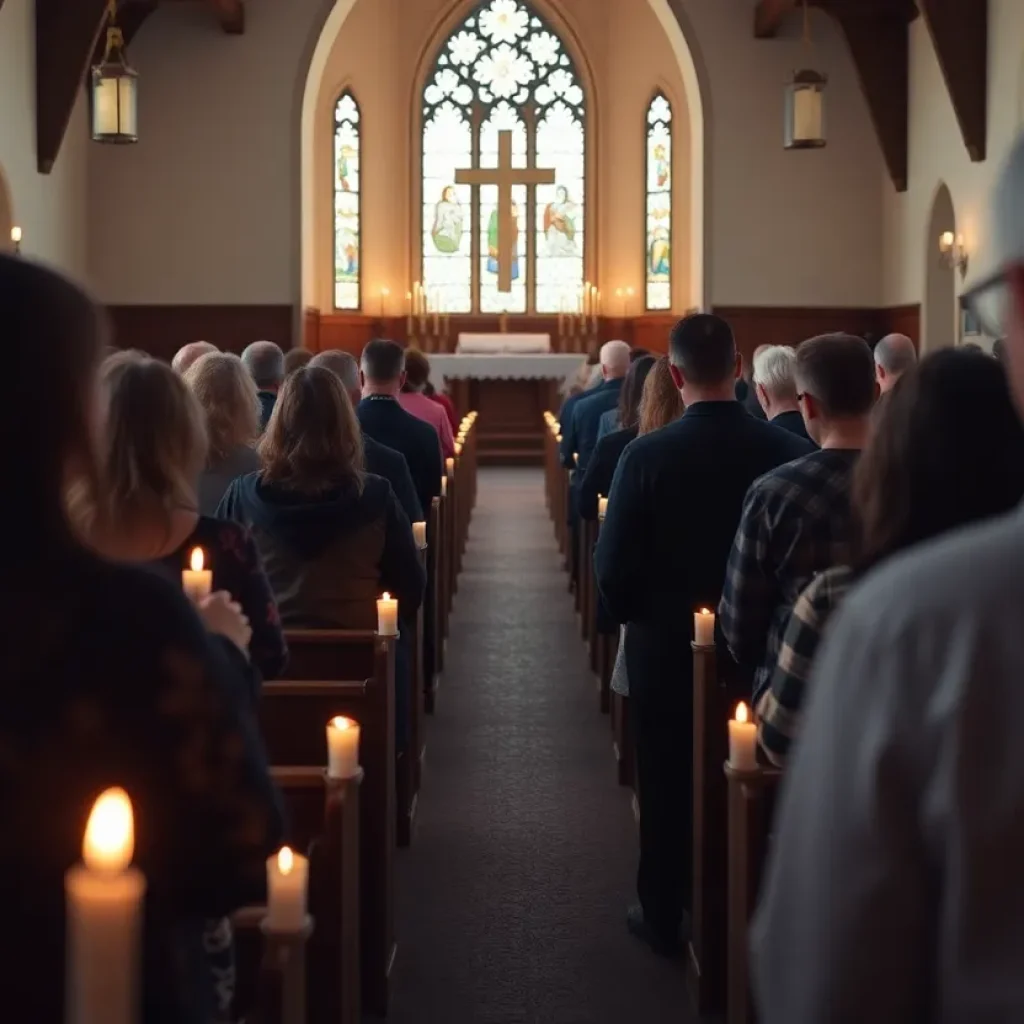 Worshippers praying in a chapel for the recovery of Pope Francis.