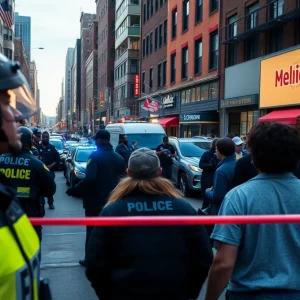 Detroit street scene post-shooting with police presence