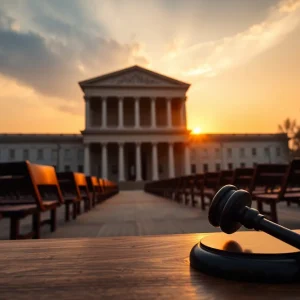 Sunset over the Detroit courthouse symbolizing judicial transition