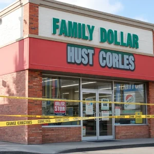 Crime scene at a Family Dollar store in Detroit