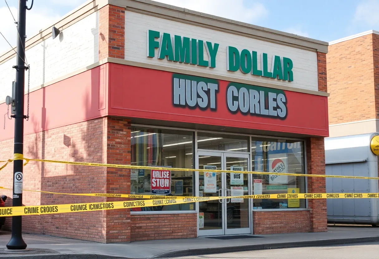 Crime scene at a Family Dollar store in Detroit