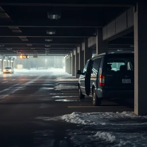 Parked vehicle in a Detroit parking garage depicting homelessness issues.