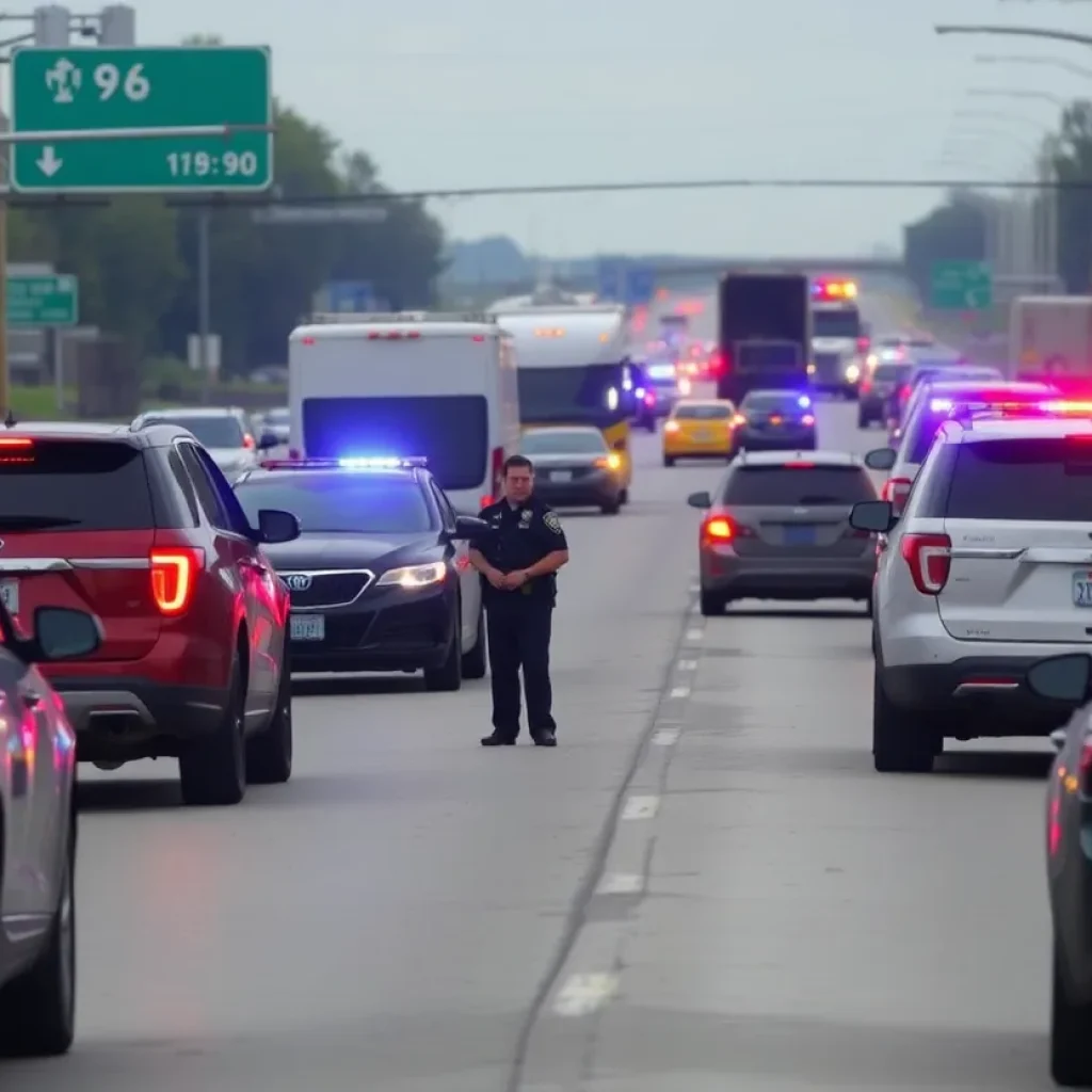 Traffic jam on I-96 with police activity after shooting incident