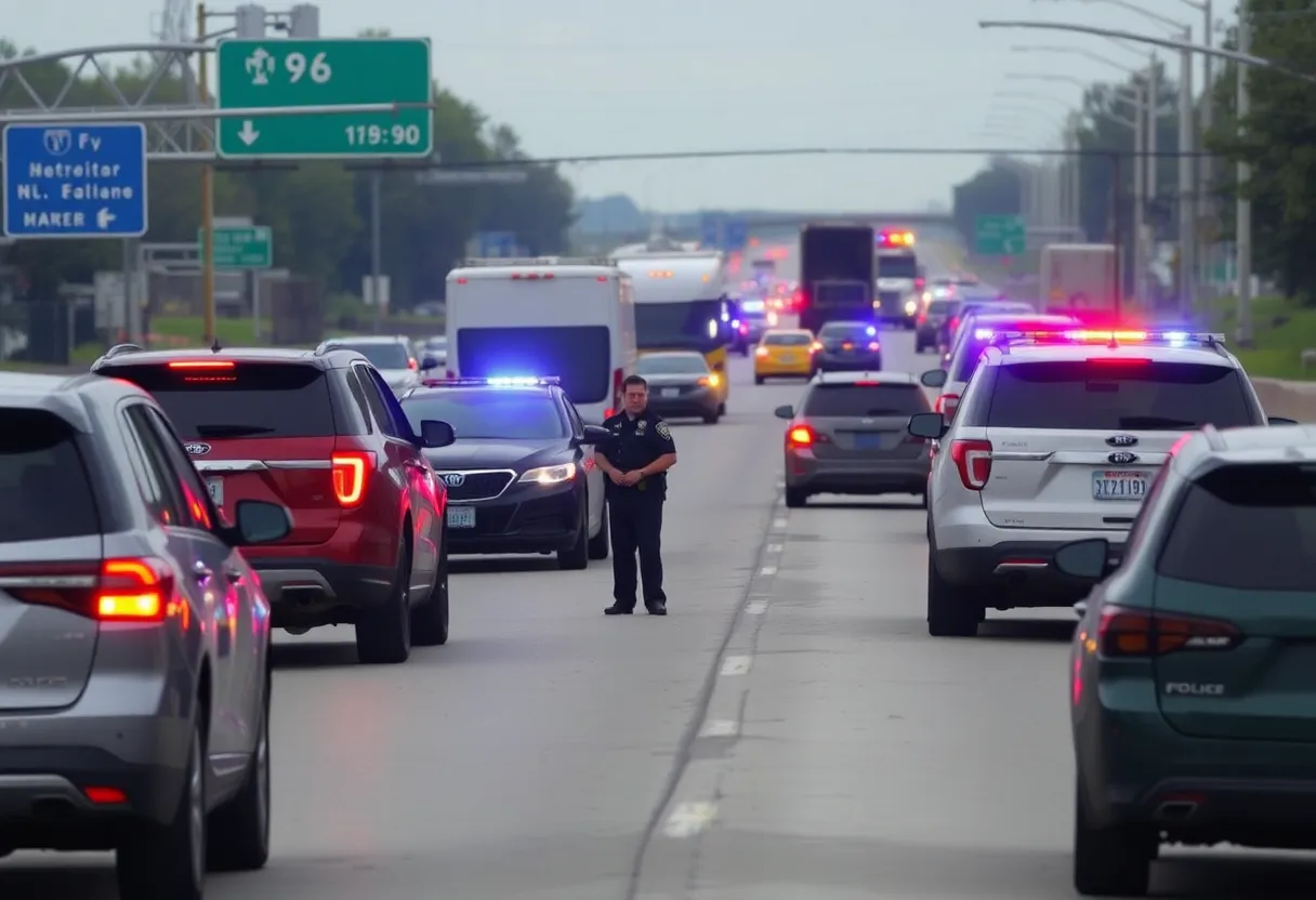 Traffic jam on I-96 with police activity after shooting incident