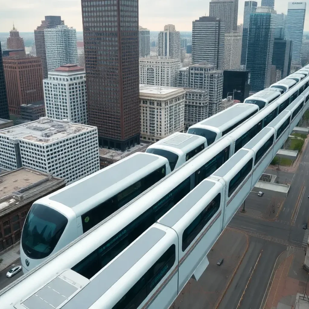 Aerial view of the People Mover in downtown Detroit