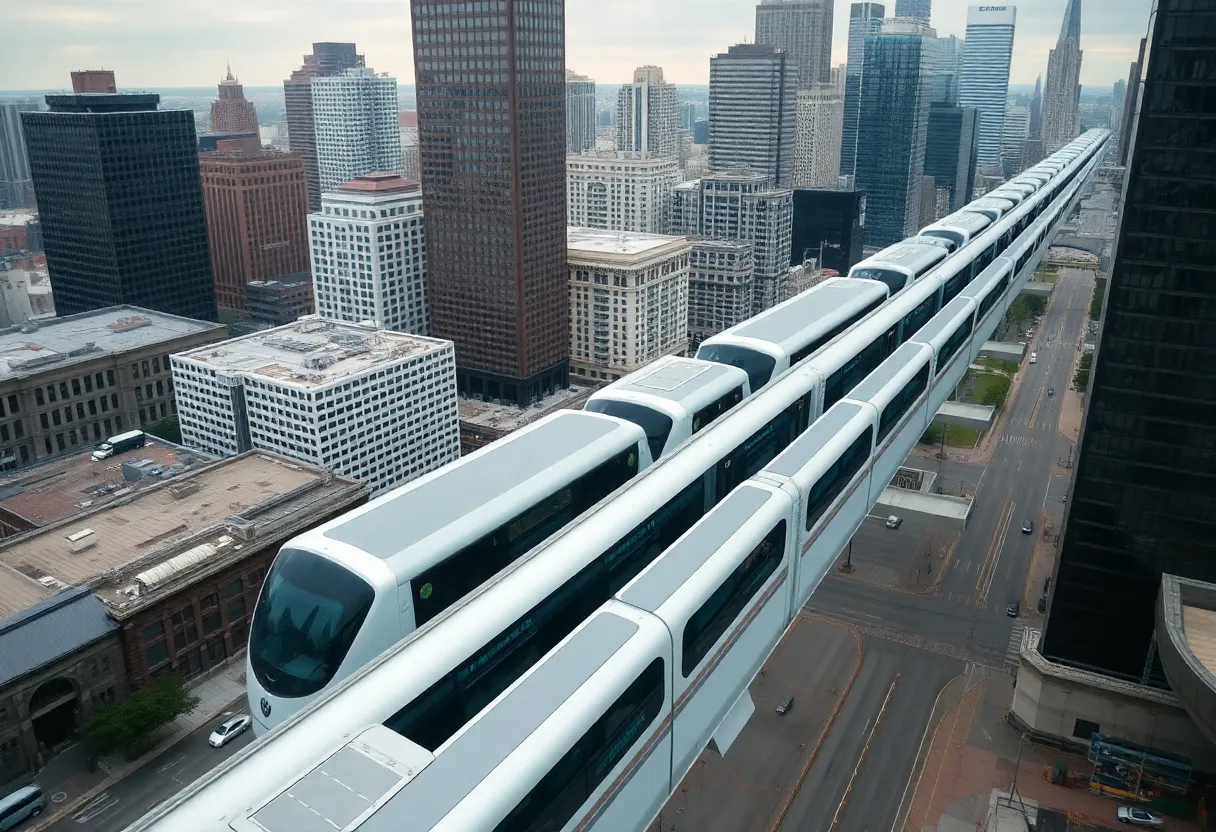 Aerial view of the People Mover in downtown Detroit