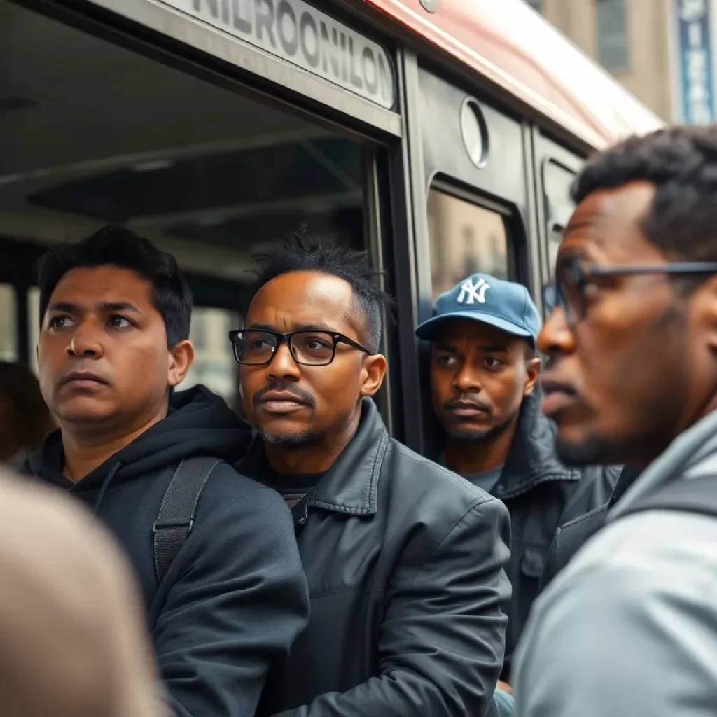 Public bus in Detroit showing concerned passengers